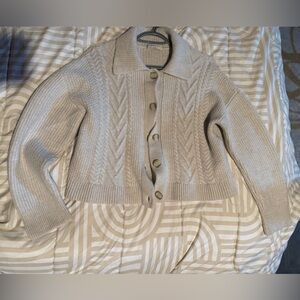 Babaton Beige Cable Knit Cardigan